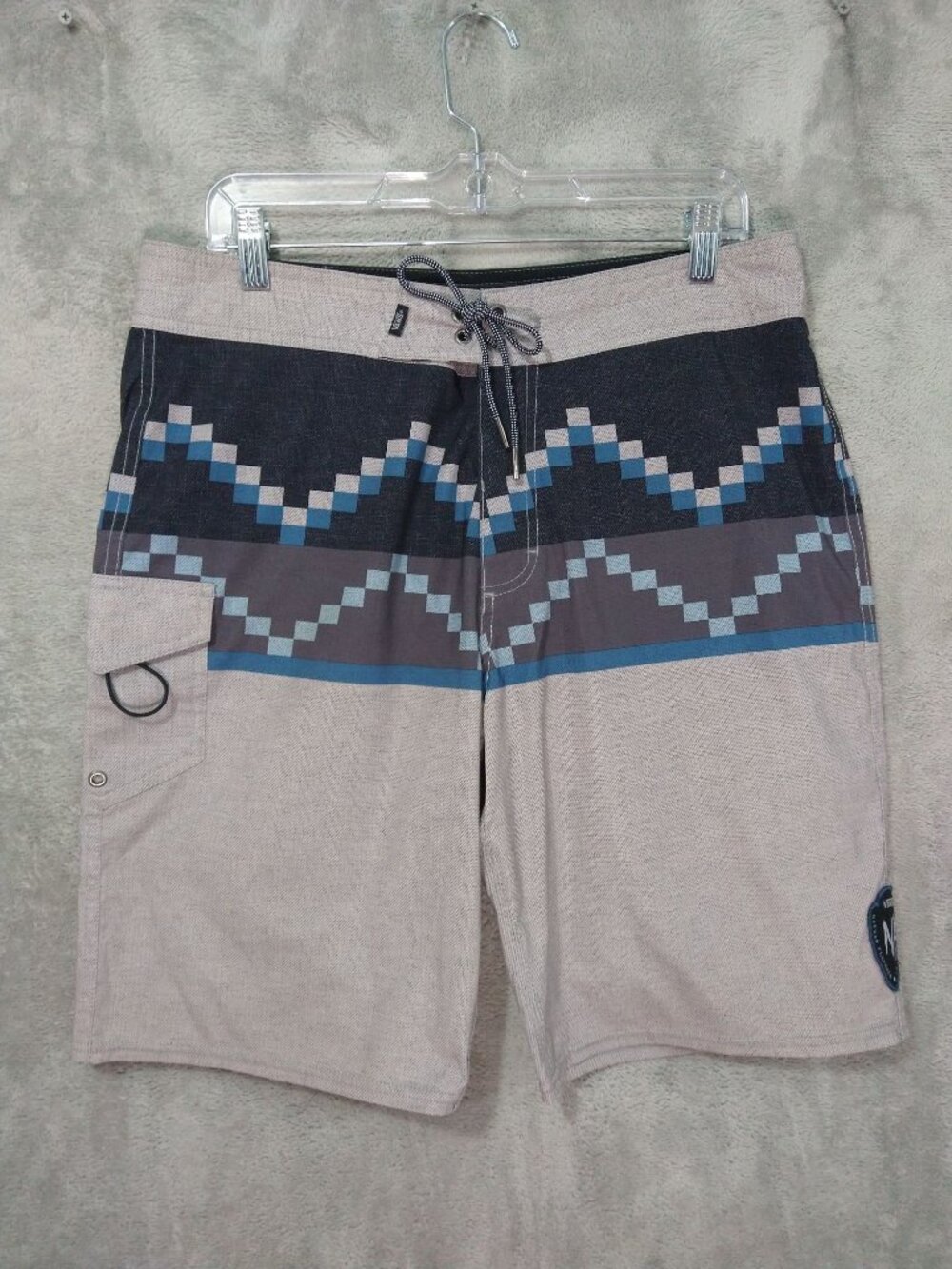Vans Shorts Mens 33 Gray Nathan Fletcher Aztec Swim Trunks Board Surf Pocket